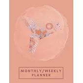 Monthly/Weekly Planner: Orange Japanese Origami Bird Weekly Planner + Monthly Calendar Views 12 Month Agenda Planner Gift For Bird Lovers