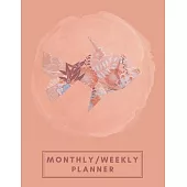 Monthly/Weekly Planner: Orange Japanese Origami Fish Weekly Planner + Monthly Calendar Views 12 Month Agenda Planner Gift For Fish Lovers