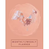 Monthly/Weekly Planner: Orange Japanese Origami Rooster Weekly Planner + Monthly Calendar Views 12 Month Agenda Planner Gift For Rooster Lover