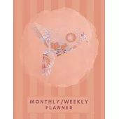 Monthly/Weekly Planner: Striped Orange Japanese Origami Bird Weekly Planner + Monthly Calendar Views 12 Month Agenda Planner Gift For Bird Lov