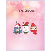 SketchBook: Merry Christmas Cute Unicorn Llama Reindeer Sloth Gifts Kids Unicorn Blank Unlined SketchBook for Kids and Girls XL Ma