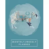 Monthly/Weekly Planner: Teal Blue Japanese Origami Bear Weekly Planner + Monthly Calendar Views 12 Month Agenda Planner Gift For Bear Lovers