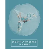 Monthly/Weekly Planner: Teal Blue Japanese Origami Bird Weekly Planner + Monthly Calendar Views 12 Month Agenda Planner Gift For Bird Lovers