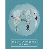 Monthly/Weekly Planner: Teal Blue Japanese Origami Elephant Weekly Planner + Monthly Calendar Views 12 Month Agenda Planner Gift For Elephant