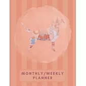 Monthly/Weekly Planner: Striped Orange Japanese Origami Dog Weekly Planner + Monthly Calendar Views 12 Month Agenda Planner Gift For Dog Lover