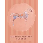 Monthly/Weekly Planner: Striped Orange Japanese Origami Horse Weekly Planner + Monthly Calendar Views 12 Month Agenda Planner Gift For Horse L