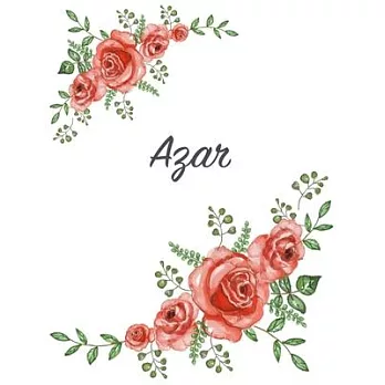 Azar: Personalized Notebook with Flowers and First Name - Floral Cover (Red Rose Blooms). College Ruled (Narrow Lined) Journ