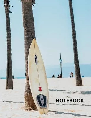 College Ruled Notebook: Surfboard rack convenient Composition Book Daily Journal Notepad Diary Sunset Big Wave Surfing