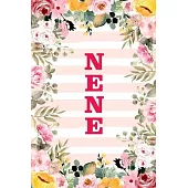 Nene: Family Relationship Word Calling Notebook, Cute Blank Lined Journal, Fam Name Writing Note (Pink Flower Floral Stripe