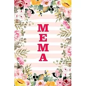Mema: Family Relationship Word Calling Notebook, Cute Blank Lined Journal, Fam Name Writing Note (Pink Flower Floral Stripe