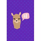 Hi: Notebook Journal Composition Blank Lined Diary Notepad 120 Pages Paperback Purple Hearts Llama