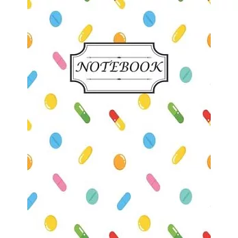 Notebook: With colourful cute pills different sizes and shapes pattern background perfect for writing reminder and gift idea for