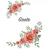 Grete: Personalized Notebook with Flowers and First Name - Floral Cover (Red Rose Blooms). College Ruled (Narrow Lined) Journ
