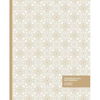 Wide Ruled Composition Notebook: Classic Elegant Art Deco Design - White and Gold - Blank Wide Ruled Book with Table of Contents is Perfect for the Ho