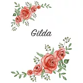 Gilda: Personalized Notebook with Flowers and First Name - Floral Cover (Red Rose Blooms). College Ruled (Narrow Lined) Journ