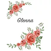 Glenna: Personalized Notebook with Flowers and First Name - Floral Cover (Red Rose Blooms). College Ruled (Narrow Lined) Journ