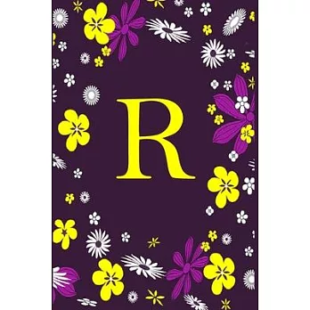 R: Pretty Initial Alphabet Monogram Letter R Ruled Notebook. Cute Floral Design - Personalized Medium Lined Writing Pad,