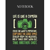 Notebook: Life Is Like A Camera Focus On Whats Importan Lovely Composition Notes Notebook for Work Marble Size College Rule Line