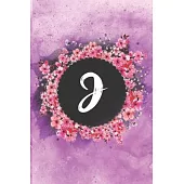 Cherry blossom flowers letter J journal: Personalized Monogram Initial J with pretty colorful watercolor pink floral sakura for women & girls -- birth