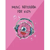 Music Notebook For Kids: Wide Staff Blank Manuscript Paper - 5 Staves per page - 120 Pages - 8.5