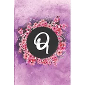 Cherry blossom flowers letter Q journal: Personalized Monogram Initial Q with pretty colorful watercolor pink floral sakura for women & girls -- birth