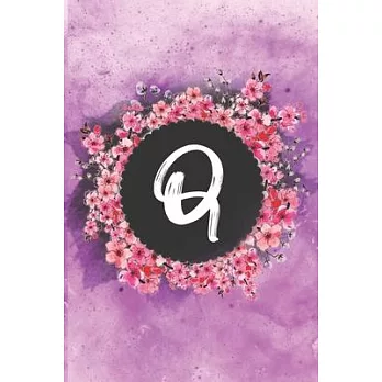 Cherry blossom flowers letter Q journal: Personalized Monogram Initial Q with pretty colorful watercolor pink floral sakura for women & girls -- birth