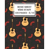 Music Sheet Wide Staff Guitar Seamless Pattern notebook: Music Notebook guitar/120 pages/8/10, Soft Cover, Matte Finish