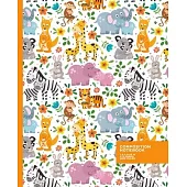Wide Ruled Composition Notebook: Sweet Baby Zoo Animals - Giraffe Hippo Koala Monkey Kangaroo Zebra Rabbit Tiger - Blank Wide Ruled Book with Table of