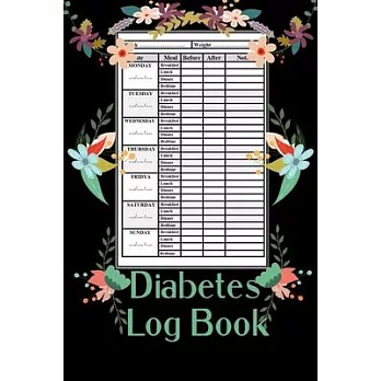 Diabetes Log Book: diabetes tracking book;ideally sized by:6x9 and 120 columnar pages.for blood sugar tracking before and after meals.