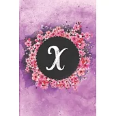 Cherry blossom flowers letter X journal: Personalized Monogram Initial X with pretty colorful watercolor pink floral sakura for women & girls -- birth