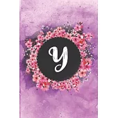 Cherry blossom flowers letter Y journal: Personalized Monogram Initial Y with pretty colorful watercolor pink floral sakura for women & girls -- birth