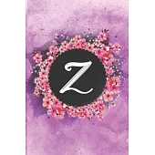Cherry blossom flowers letter Z journal: Personalized Monogram Initial Z with pretty colorful watercolor pink floral sakura for women & girls -- birth