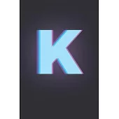 K: 3D Letter K initial Alphabet Monograme Notebook, Pretty pink & Blue letter monogramend Blank lined Note Book Journal f