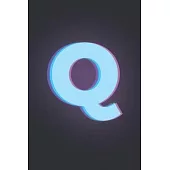 Q: 3D Letter Q initial Alphabet Monograme Notebook, Pretty pink & Blue letter monogramend Blank lined Note Book Journal f