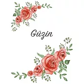 Güzin: Personalized Notebook with Flowers and First Name - Floral Cover (Red Rose Blooms). College Ruled (Narrow Lined) Journ