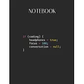 Notebook: Funny Joke Programming If Coding Headphones Focus Lovely Composition Notes Notebook for Work Marble Size College Rule
