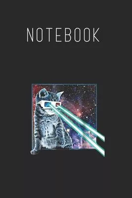 Notebook: Captain Laser Cat 3D Glasses Space Galaxy Kitty Eye Size Blank Pages Lined Journal Notebook with Black Cover Size 6in