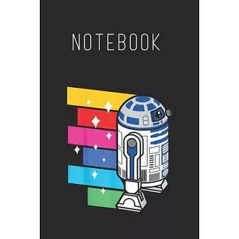 Notebook: Star Wars R2D2 Rainbow Roll Cartoon Graphic Size Blank Pages Lined Journal Notebook with Black Cover Size 6in x 9in x1