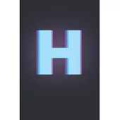 H: 3D Letter H initial Alphabet Monograme Notebook, Pretty pink & Blue letter monogramend Blank lined Note Book Journal f