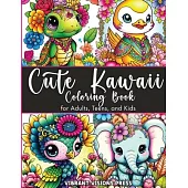 Cute Kawaii Coloring Book for Adults, Teens, and Kids-Adorned with Jewelry and Floral Designs-Cat, Dog, Duck, Fairy, Elephant, Giraffe, Cow, Pig, and