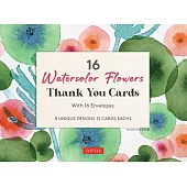 16 Watercolor Flowers Thank You Cards: (4 1/2 X 3 Inch Blank Cards in 8 Unique Designs)