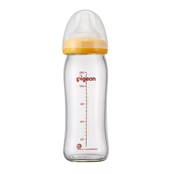【Pigeon貝親】寬口母乳實感玻璃奶瓶240ml橘