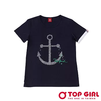 【TOP GIRL】星鑽海洋有機棉圓領Tee-女(深海藍)M深海藍