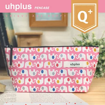 uhplus Q-plus寬底筆袋/ 彩色小象(粉紅)