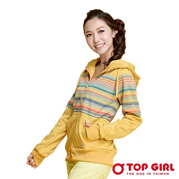 【TOP GIRL】繽紛條紋刷毛連帽外套M黃