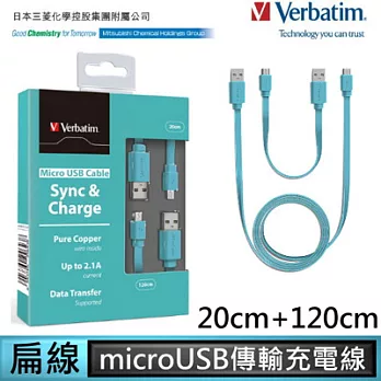 Verbatim 威寶 Micro USB Cable 扁線(120CM+20CM)-粉藍色