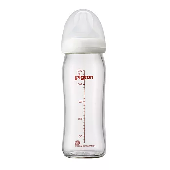 【Pigeon貝親】寬口母乳實感玻璃奶瓶240ml/白