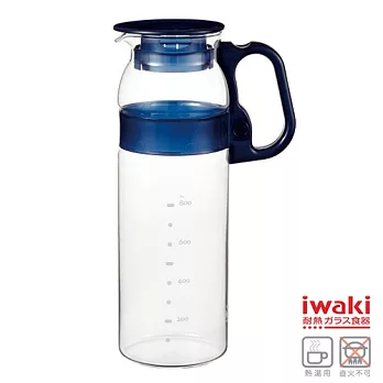 【iwaki】耐熱玻璃冷水壺 1.3L(手柄藍)