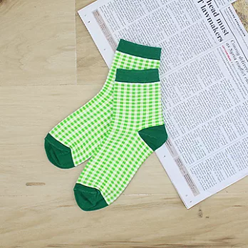 【 PULO 】綠豆糕格紋短襪-綠-M