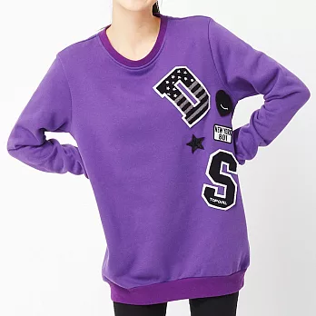 TOP GIRL-字母貼布休閒長袖上衣S紫